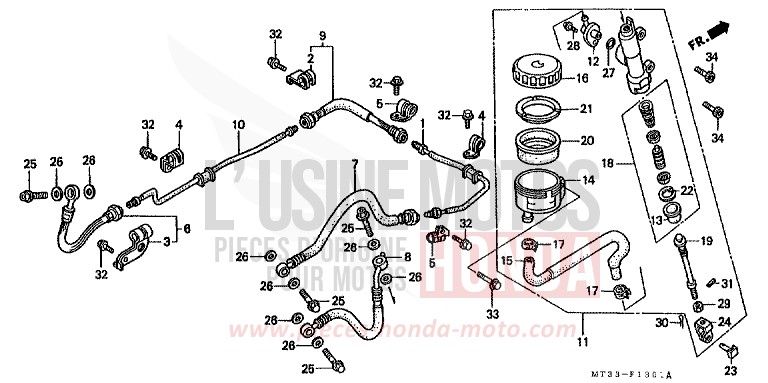 REAR BRAKE MASTER CYLINDER for Pan-European ABS SPARKLING SILVER METALLIC (NH295D) from 1992